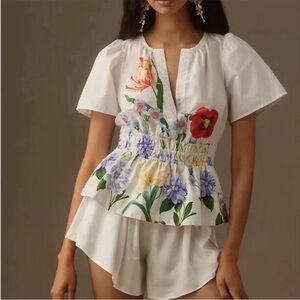NWT Anthropologie Somerset Blouse White Floral, Medium